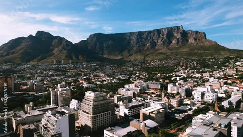 Aerial of from downtown Cape Town, overlooking Table Mountain, Cape Town, South Africa  1