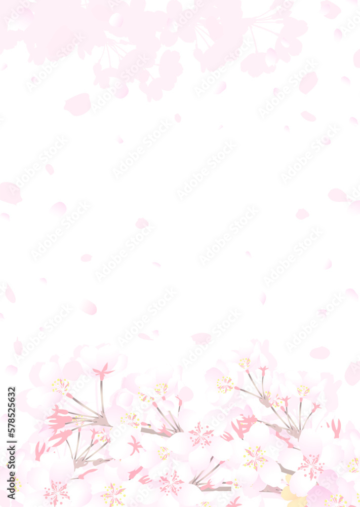 白い背景に桜の枝と舞う花びらのイラスト