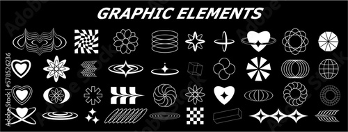 Set Retro futuristic and wireframe elements for design. Collection of abstract graphic geometric symbols. Templates for posters, banners, stickers 