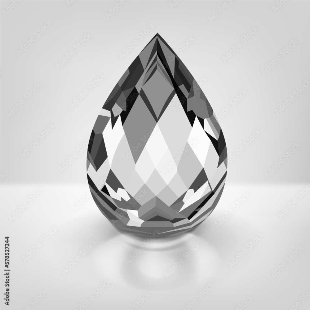 One big crystal drop in gray color with glares and shadow One big crystal drop in gray color with glares and shadow
