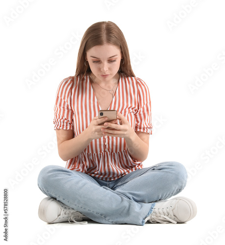 Beautiful girl using mobile...