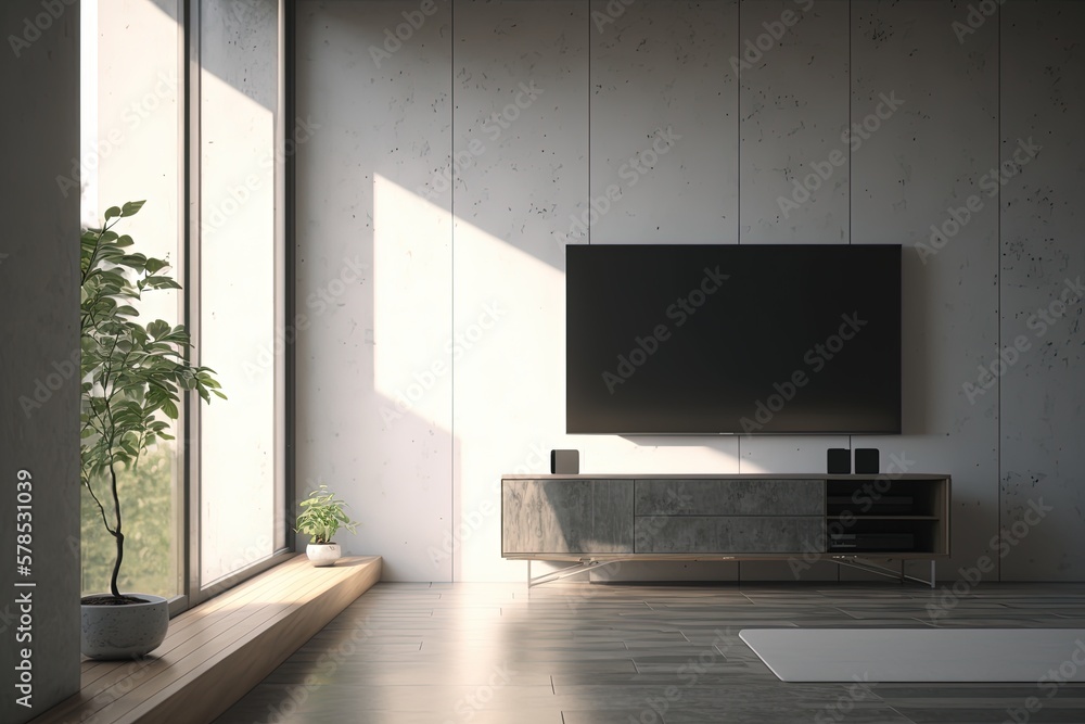 Television put on tv stand wood table, in minimal empty spave room background white wall AI Generative
Television put on tv stand wood table, in minimal empty spave room background white wall AI Generative
