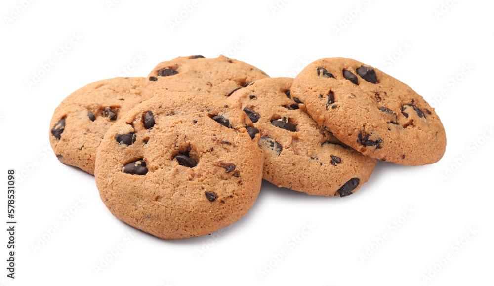 Delicious chocolate chip cookies isolated on white Delicious chocolate chip cookies isolated on white