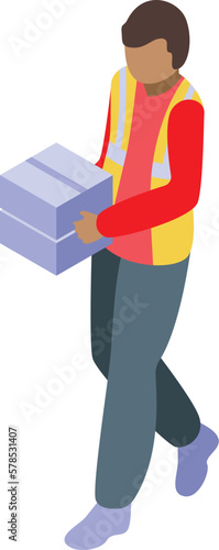 Trucker delivery parcel icon isometric vector. Truck driver. Sea electric