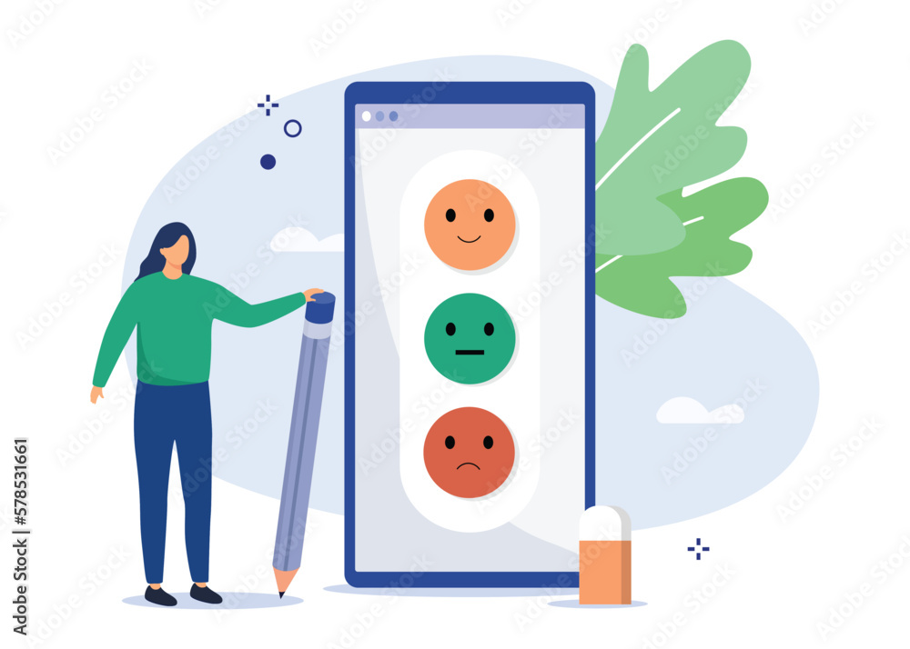 Characters giving positive feedback and filing checklist on smartphone