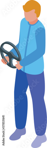 Student driver icon isometric vector. Trucker man. Trailer lorry