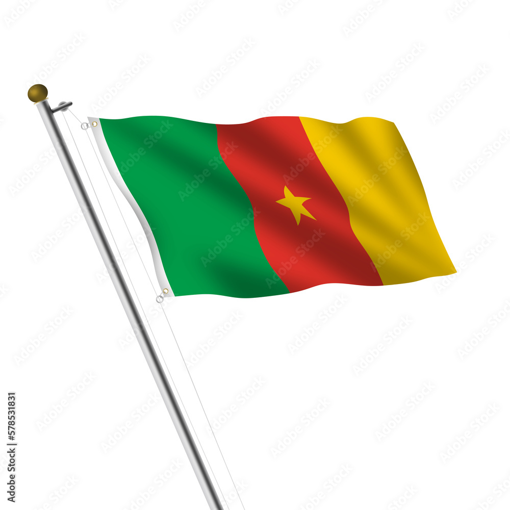 Cameroon Flagpole 3d illustration on white with clipping path Cameroon Flagpole 3d illustration on white with clipping path