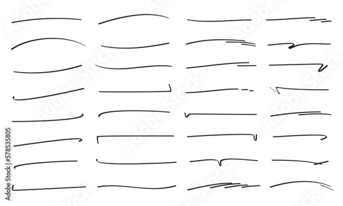 細いマーカーで描かれた32種類のシンプルな装飾線のセット