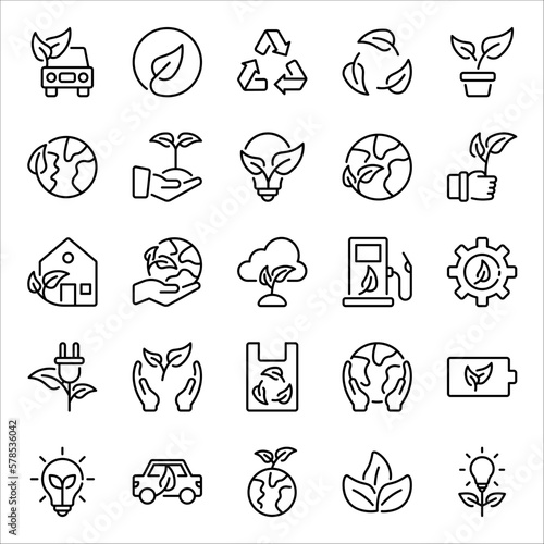 Eco friendly related thin line icon set. Linear ecology icons. Environmental sustainability simple symbol. vector illustration on white background.