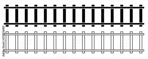 top view straight railroad icon set isolated on white background