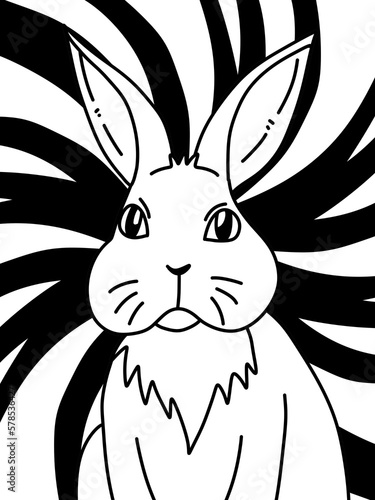 black and white of cute rabbit cartoon