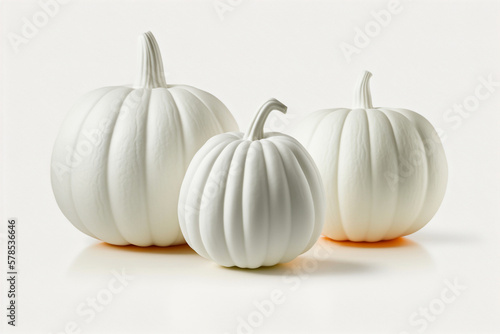 three white pumpkins next to each other. Generative AI