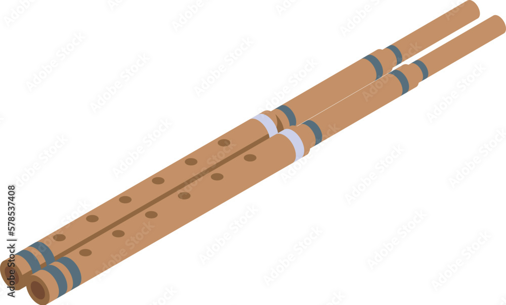 Jordan flute instrument icon isometric vector. National travel. Arab nation Jordan flute instrument icon isometric vector. National travel. Arab nation