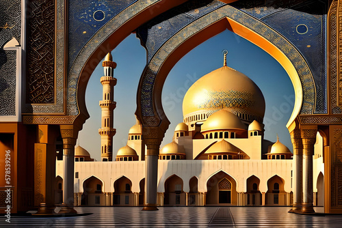 AI generated image of a mosque welcoming the month of Ramadan for Muslims around the world