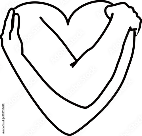 simple vector hugging yourself black white