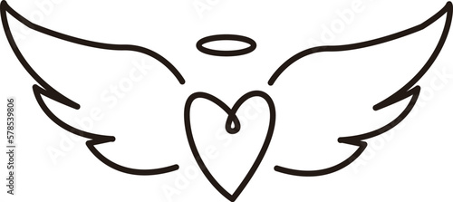 simple vector black and white wings and heart