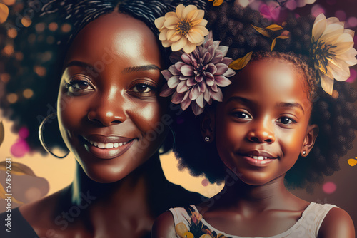 African mother and daughter, happy Mother's day Generatie AI