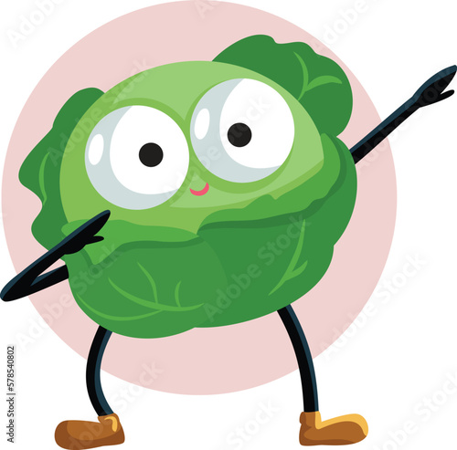 Funny Salad Character Dancing and Dabbing Vector Cartoon Illustration. Cheerful cabbage character moving and celebrating with a cute dance
