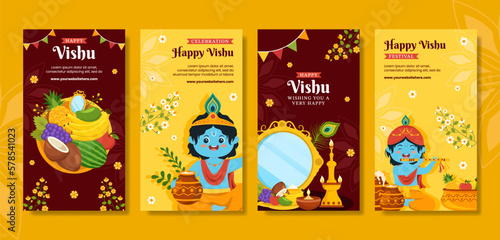 Happy Vishu Festival Social Media Stories Cartoon Hand Drawn Templates Background Illustration
