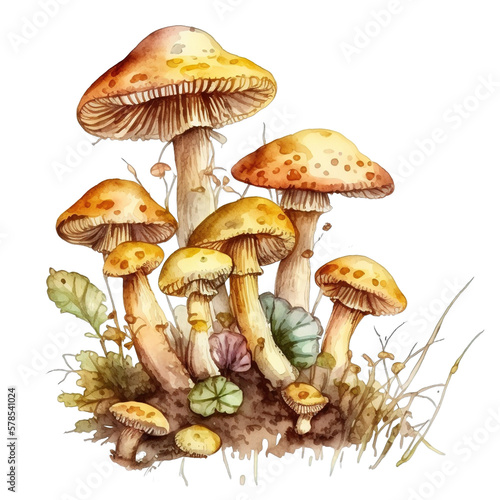 Charming Mushroom Watercolor Paintings. Generative AI