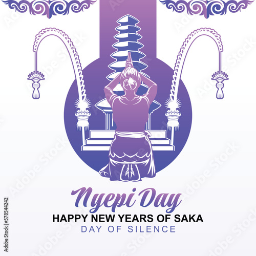 Bali's Day Of Silence And Hindu New Year Vector Illustration fit for Poster Banner and Template, Indonesain Bali's Nyepi Day, Hari Nyepi, Hindu Statue photo