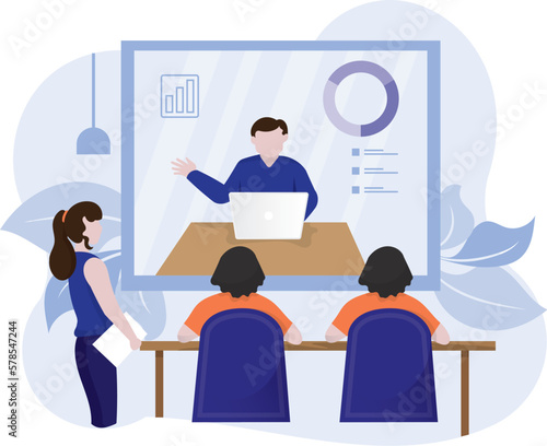People on presentation conference, Businessman at project strategy. Business people working together, Vector in a flat style
