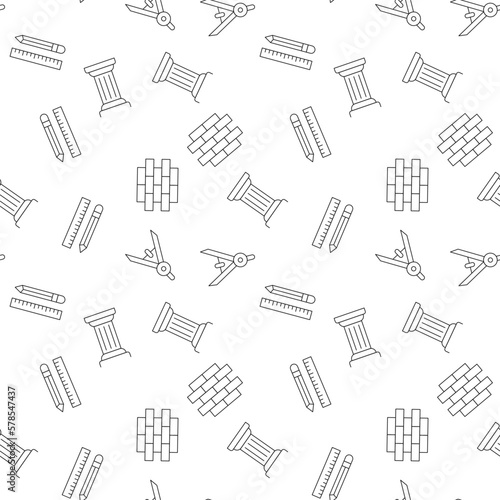 Vector seamless pattern of liner, pencil, brick wall, column made of various element