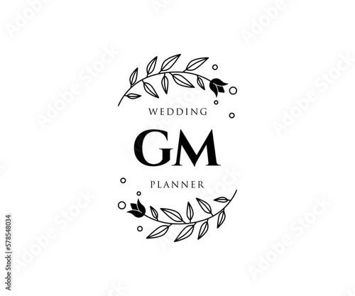 GM Initials letter Wedding monogram logos collection, hand drawn modern minimalistic and floral templates for Invitation cards, Save the Date, elegant identity for restaurant, boutique, cafe in vector