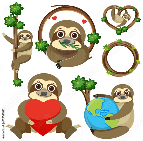Set of sloth cartoon icon