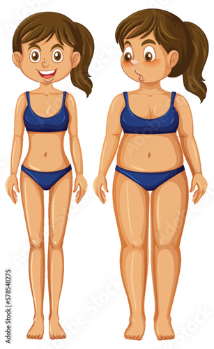 Set of healthy and unhealthy teenage girls