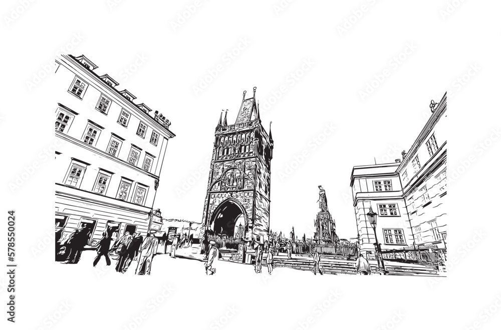 Fototapeta premium Building view with landmark of Prague is the capital of the Czech Republic. Hand drawn sketch illustration in vector