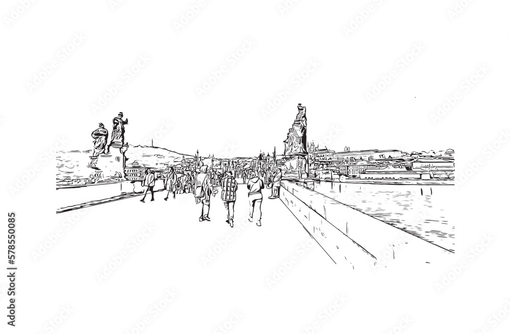 Fototapeta premium Building view with landmark of Prague is the capital of the Czech Republic. Hand drawn sketch illustration in vector
