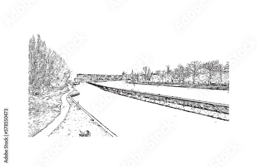 Building view with landmark of Prague is the 
capital of the Czech Republic. Hand drawn sketch illustration in vector