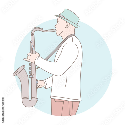 Men playing trumpet, concept vector illustration