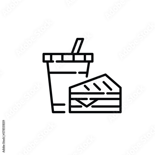 Ready to eat lunch meal. Fountain drink and grilled sandwich. Pixel perfect, editable stroke line icon