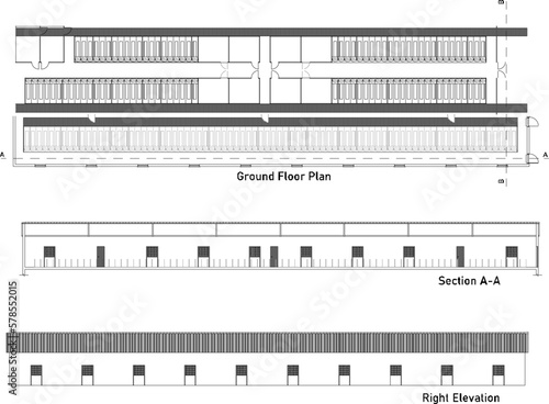 sketch vector illustration of cow farm shed design