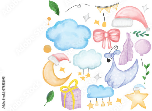 Set of watercolor new born element decoration design. baby new born, invitation templates, 