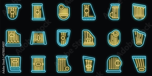 Kantele icons set outline vector. Music acoustic. Chord culture neon color on black