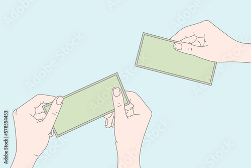Illustration of hands holding paper money. Premium Vector