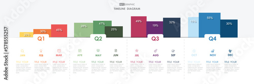 timeline project diagram Infographic template  for business. 12 Months modern Timeline diagram calendar with presentation vector timeline roadmap infographic.
