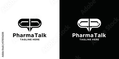 Pharmacy speech logo template, medicine chat bubble, drugstore logo, vector logo template.