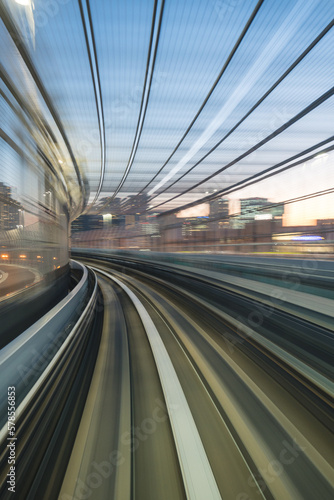 Travelling Through Curved Tunnel in Tokyo Sky Bridge with warped time feel during sunset