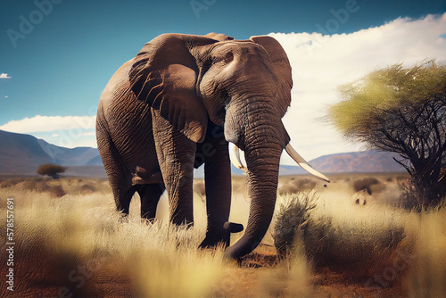 elephant in a sunny field.generative ai