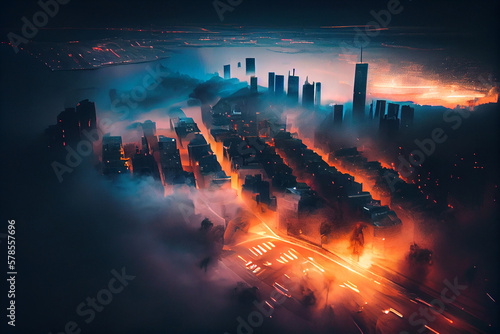 City  aerial view foggy weather.generative ai