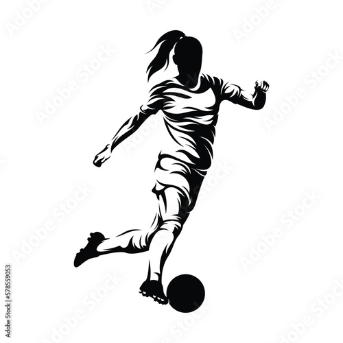 Silhouette woman soccer player vector illustration on white background.