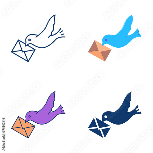 Bird carrying an envelope icon set