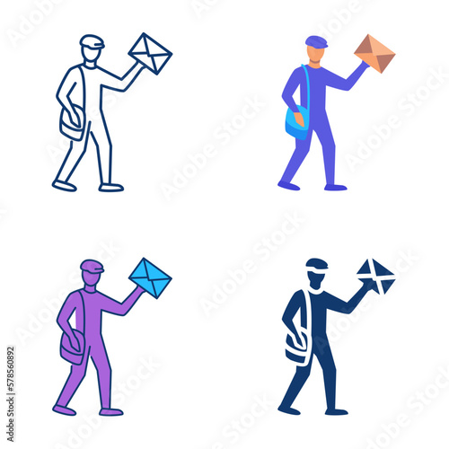 Postman with letter icon set