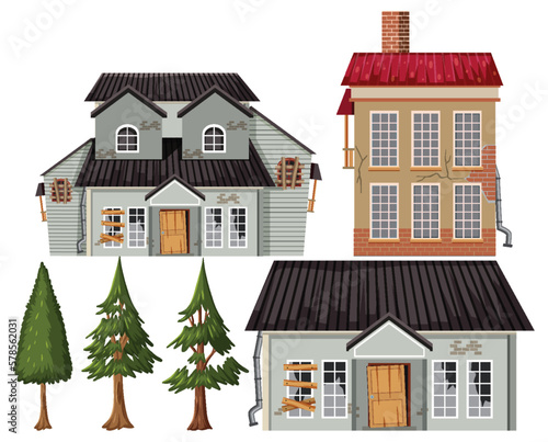 Wallpaper Mural Set of old broken haunted house Torontodigital.ca