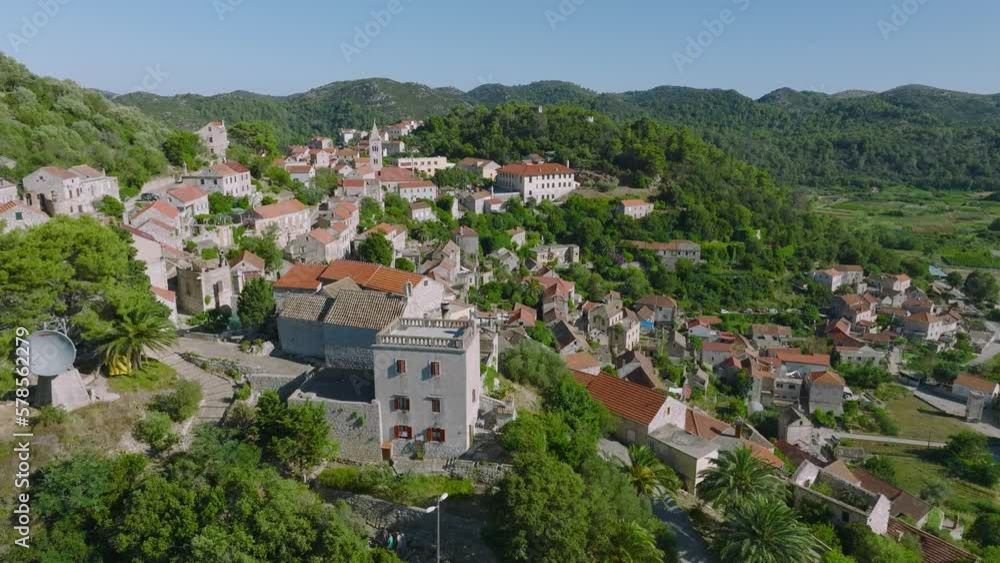 Aerial View Over Lastovo Old Town In Croatia - drone shot Aerial View Over Lastovo Old Town In Croatia - drone shot