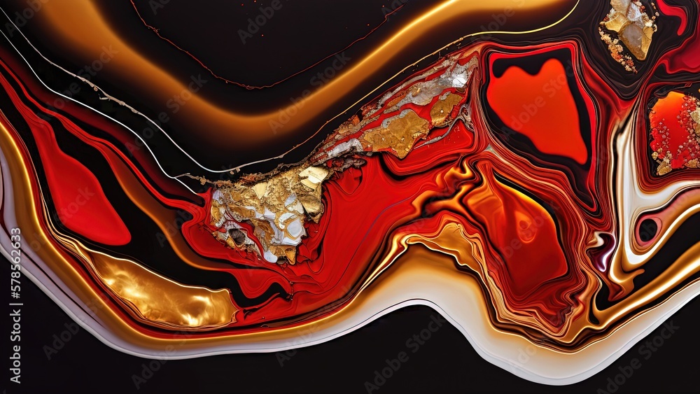 abstract background, swirl watercolor marble with swirl and flow in spring season color palette, colorful red gold, Generative Ai